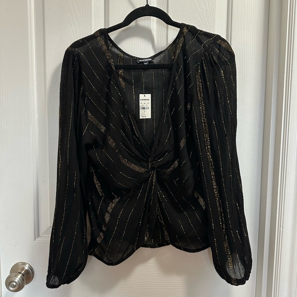 Express Tops - Elegant Sheer Black and Gold Women's Top